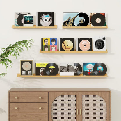 Picture Ledge Shelf, Solid Pine Wood Floating Shelves Set of 2, 32 Inches Nursery Book Shelves for Toys Storage, Kids Bookshelf Wall Mounted for Living Room Bedroom Decor Books Photo Frames, Natural