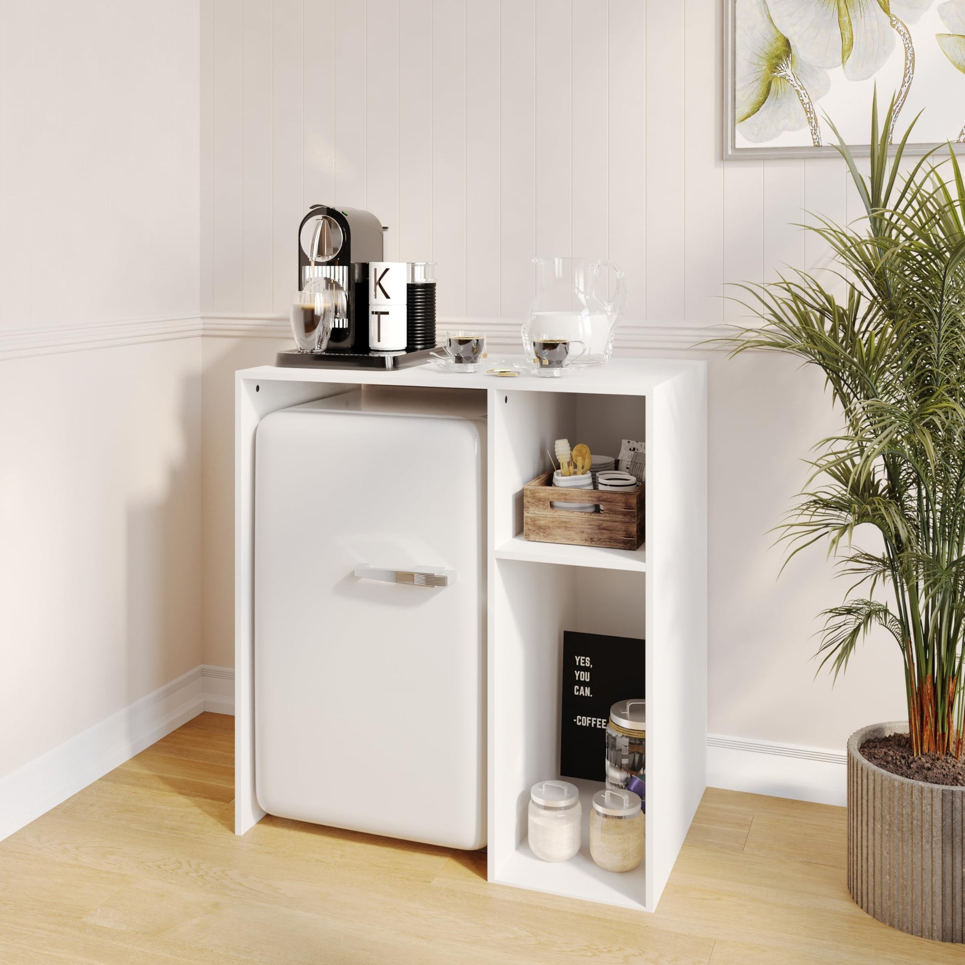 Flash Furniture Mini Fridge Bookshelf with Multiple Cubbies, White