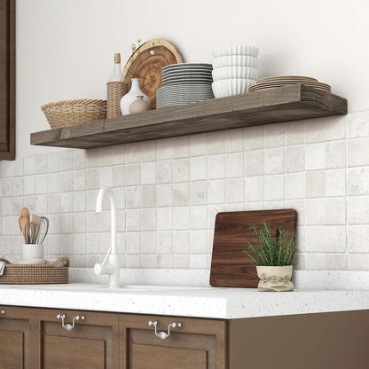 Solid Reclaimed Wood Floating Shelf 48inches Width and 8 inches Depth, Rustic Reclaimed Barnwood Wall Hanging Shelves with Invisible Heavy-Duty Metal Bracket，Cement Grey