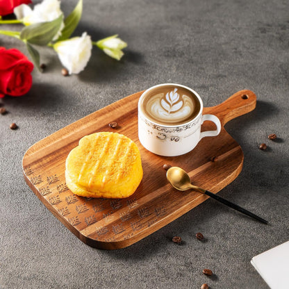 Acacia Wood Cutting Board - Wooden Kitchen Cutting Board for Meat, Cheese, Bread,Vegetables &Fruits- Charcuterie Board Cheese Serving Board with Handle,12" x 7”