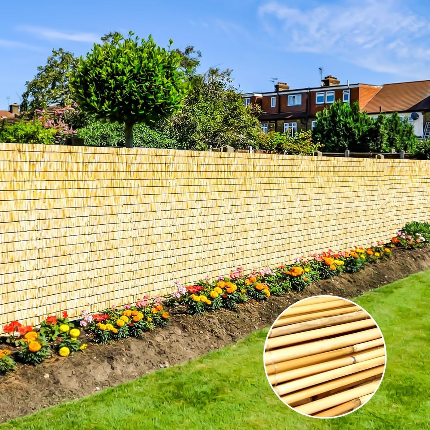 Bamboo Privacy Fence, Decorative Bamboo Fence Rolls 6 Feet High, Natural Reed Screens Outdoor for Patio Garden Backyard Balcony, 6 x 10 FT