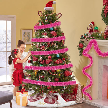 50 Feet Christmas Tinsel Garland, Metallic Twist Wall Hanging Tinsel Backdrop for Parade Floats, Carnival, Birthday, Wedding, New Year Party Decorations (Pink, 2in x 50ft)