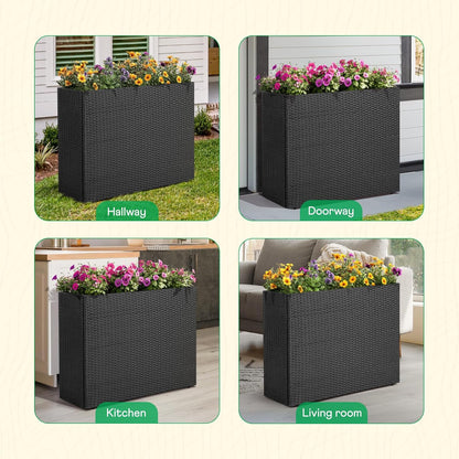 IDZO All Weather Wicker Planter Raised Garden Bed, 24 in Tall Round Rattan Flower Pots, Durable Self-Watering Indoor Outdoor Wicker Planters for Porch Patio Balcony