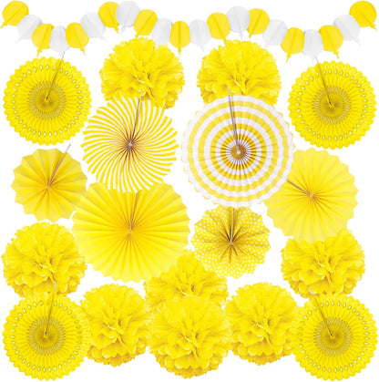 Yellow Party Decorations, Papar Fans Pompoms Fans Garlands for Birthday Bridal Baby Shower Wedding Graduation Spring Festival Party Decorations
