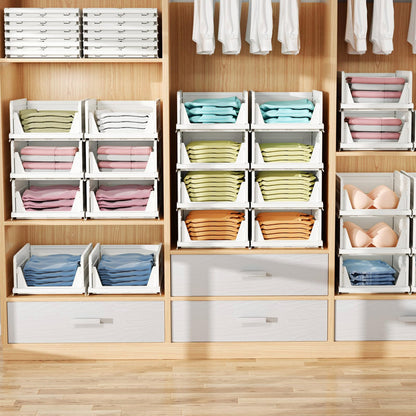 6 Pack Folding Closet Organizers Storage Box, Stackable Storage Bins, Plastic Drawer Basket Closet