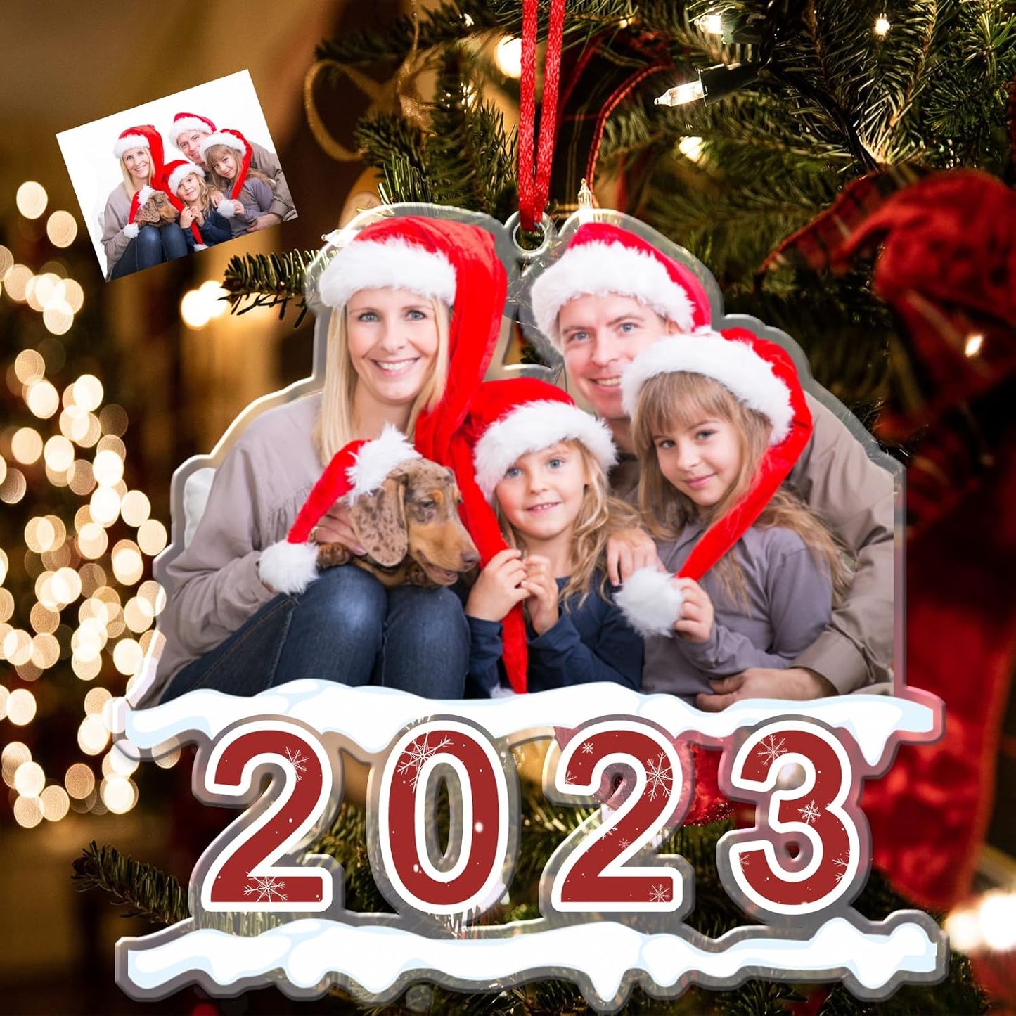 Amlion Personalized Your Photo Ornament,Custom Photo Ornament 2023 Customized Acrylic Family Picture Ornament Decor Xmas Gift for Kids Mom Dad Husband Wife Friend Pet