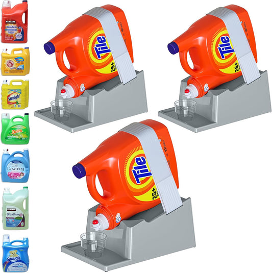 TidyFriend Laundry Detergent Holder Stand with Drip Tray, 3 Pack Laundry Soap Holder with Non-Slip Rubber Feet for Washing Space Organization, Angled Downward Slope for Easy Pouring (Grey)