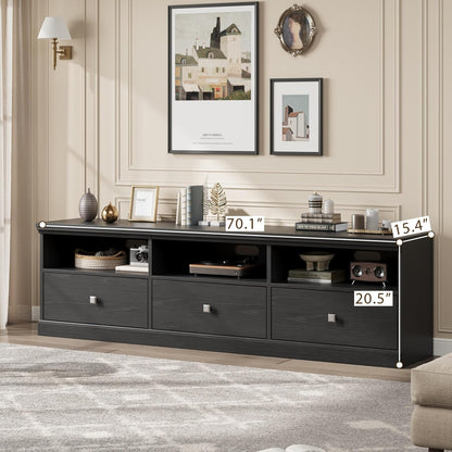 IDEALHOUSE 70in TV Stand for TVs up to 80", Mid Century Modern Entertainment Center with Storage Drawer and Open Shelves, TV Console Media Cabinet for Living Room, Bedroom, Black