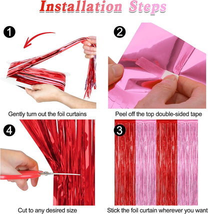 2 Pack Backdrop Curtains, 3.28 Feet x 7.05 Feet Red Pink Backdrop, Metallic Fringe Curtains Tinsel Backdrop Party Streamer, Babie Backdrop Happy Birthday Party Supplies Decorations