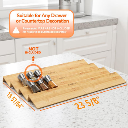 AMBIRD Bamboo Spice Drawer Organizer with Non-slip Mat,4 Tier - 2 Set Jar Spice Rack Tray From 12''to 24'',Hold up 48 Jars Seasoning Organizer for Kitchen,Cabinet,Drawers,Countertop