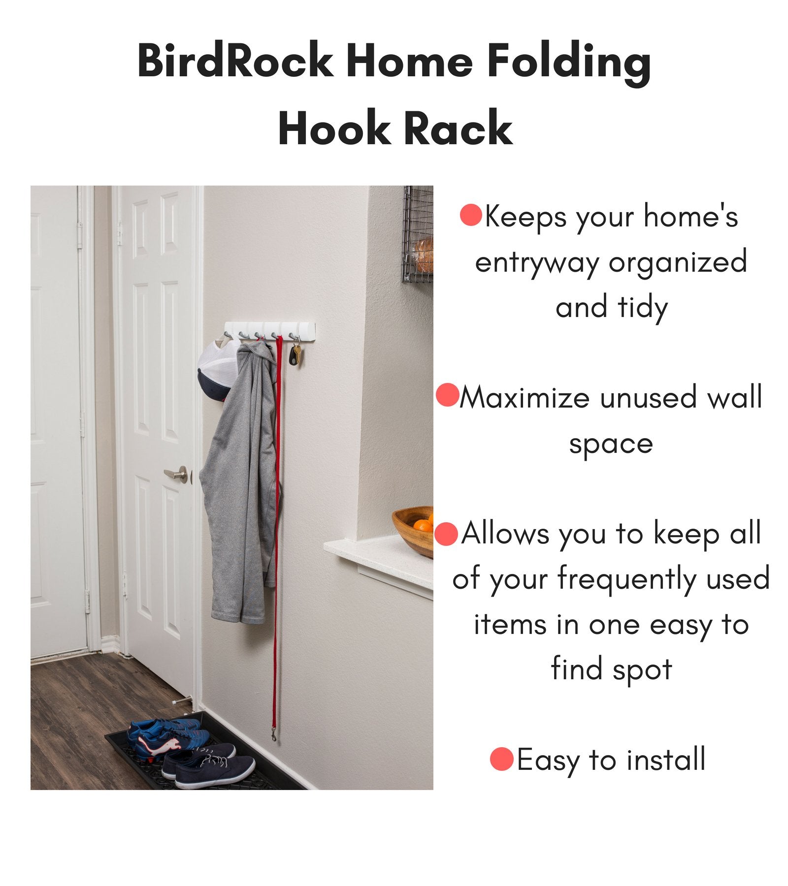 BIRDROCK HOME Folding Hook Coat and Hat Rack - 5 Hooks - 17 Inches - Wall Mount - Decorative Home