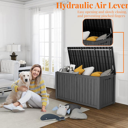 150 Gallon Resin Deck Box, Lockable Patio Outdoor Storage Box for Furniture, Garden Tools and Tools Storage, Waterproof Outside Storage Boxes - Black