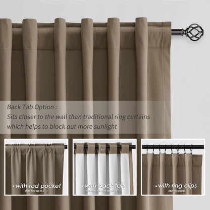 BOODII Blackout Curtains for Bedroom 80 Inch Length 2 Panels Set Room Darkening Linen Curtains Dark Brown Black Out Curtain Neutral Thermal Insulated Living Room Nursery Drapes Back Tab 52x80