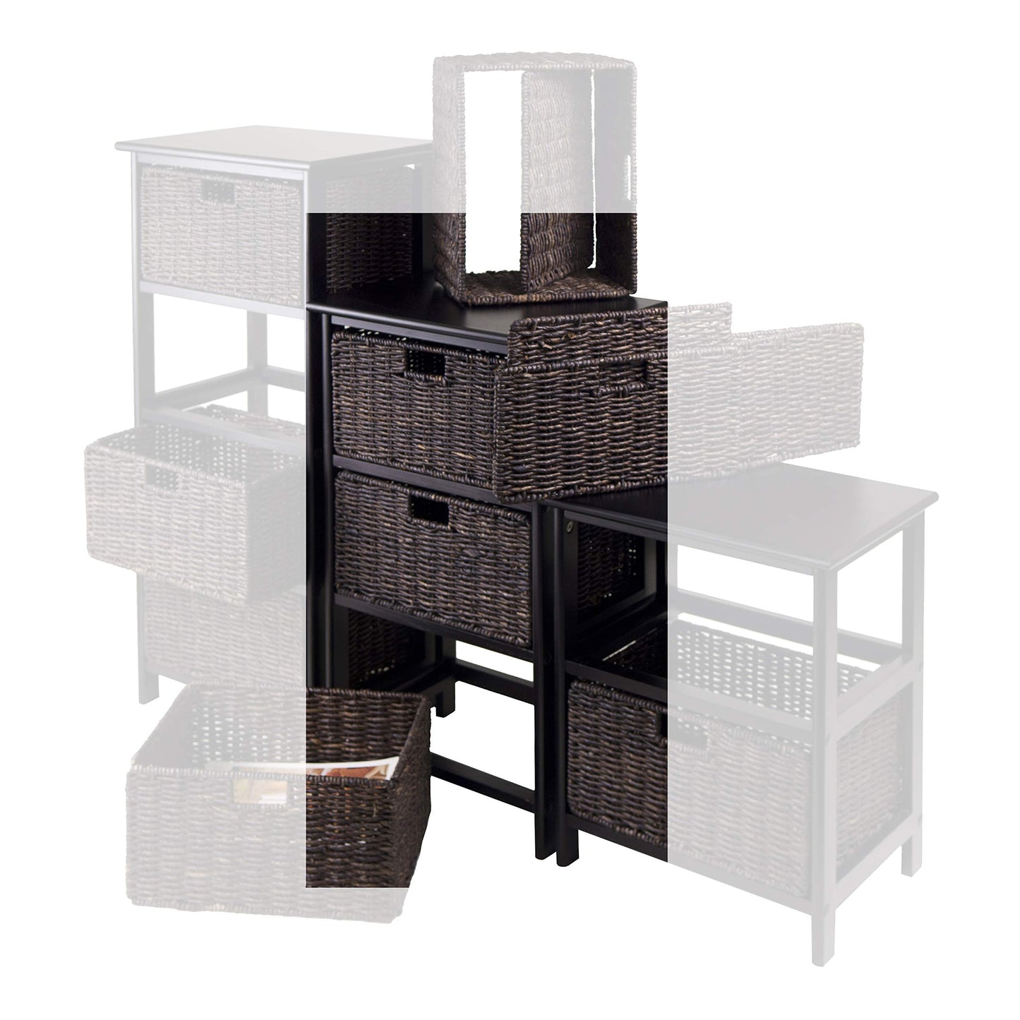 Winsome Omaha Home Storage Rack with 3 Baskets, Stackable Storage Bins for Home Organizing