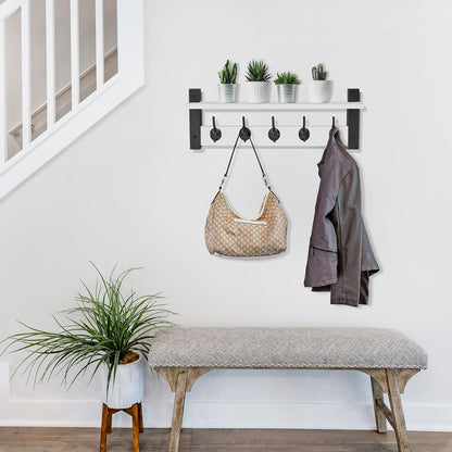 Sorbus Coat Hooks Wall Mount with Shelf – 24 Inch Coat Rack Wall Mount with 5 Heavy Duty Hooks – Floating Wall Shelf with Hooks for Entryway, Bathroom, Bedroom, Kitchen, or Mudroom (White)