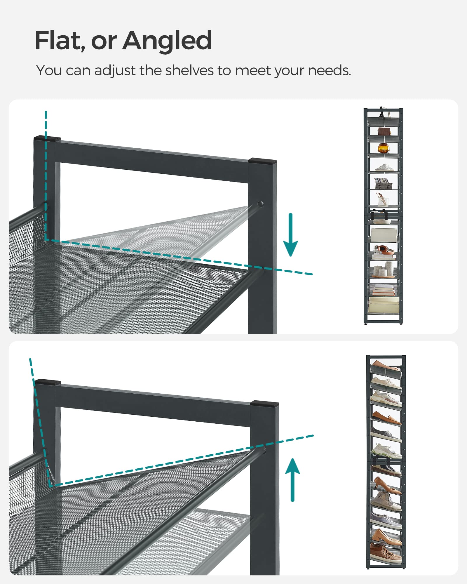SONGMICS 12-Tier Stackable Shoe Shelf Set, Metal Shoe Storage for Garage, Entryway, with Adjustable