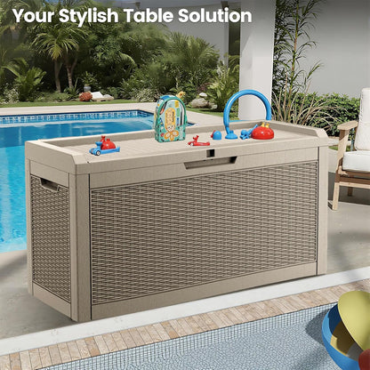 60 Gallon Outdoor Storage Box - Waterproof Resin Rattan Deck Bin for Indoor & Outdoor Use - Lockable & UV Resistant - Ideal for Package Storage, Patio Cushions & Gardening Tools, Brown