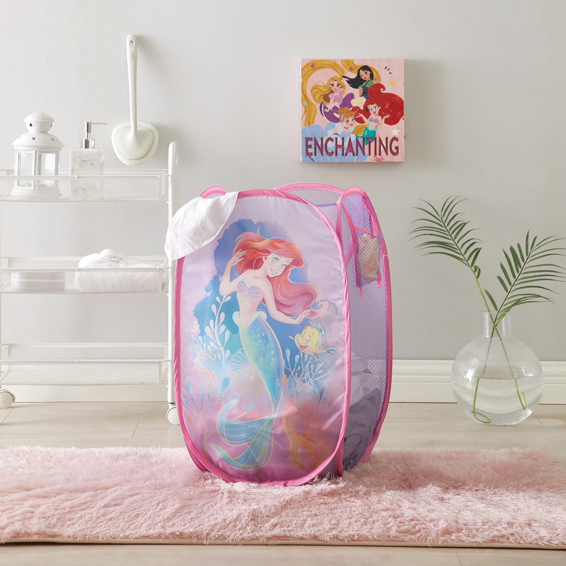 Disney Little Mermaid Ariel Pop-Up Hamper,Collapsible Laundry Basket with Sturdy Handles