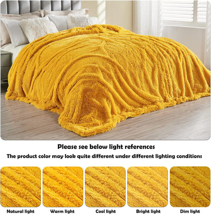 GONAAP Fuzzy Faux Fur Throw Blanket Queen Size Mustard Yellow Super Soft Cozy Plush Fuzzy Shaggy Blanket for Couch Sofa Bed (Mustard Yellow, Queen(90"x90"))