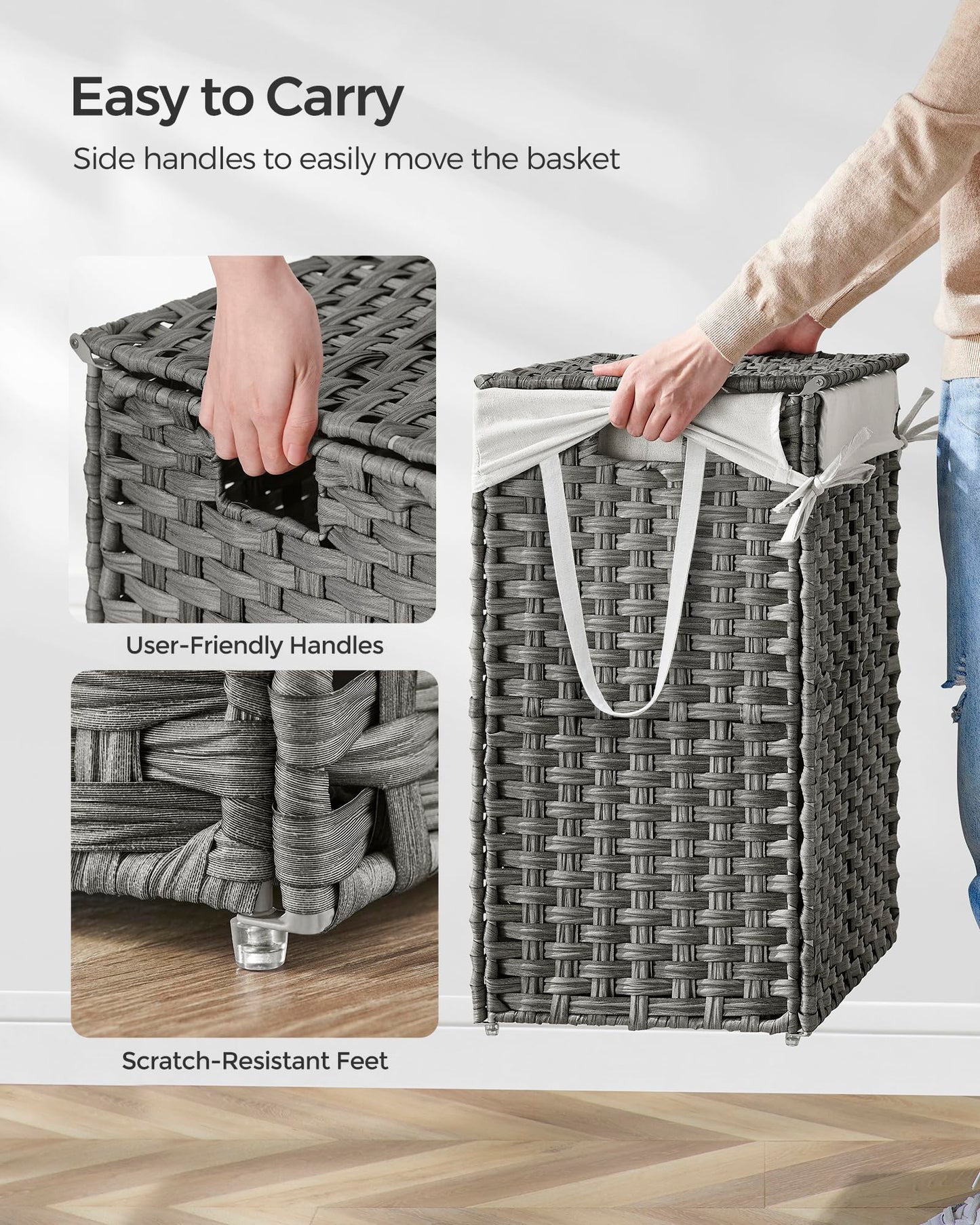 SONGMICS Laundry Hamper with Lid, 23.8 Gallon (90 L) Synthetic Rattan Clothes Laundry Basket with
