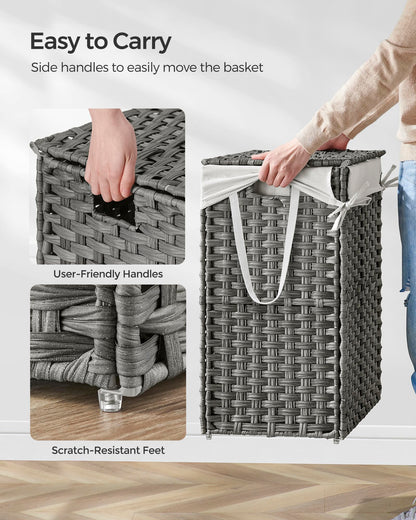 SONGMICS Laundry Hamper with Lid, 23.8 Gallon (90 L) Synthetic Rattan Clothes Laundry Basket with