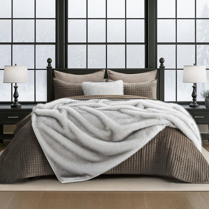 Luxury Faux Fur Throw Blanket, Soft Fluffy Faux Mink Blankets for Bed, Couch, Sofa, Thick Cozy Plush Warm Fur Throws with Reversible Velvet, Frosted White Wolf, 60"x80"