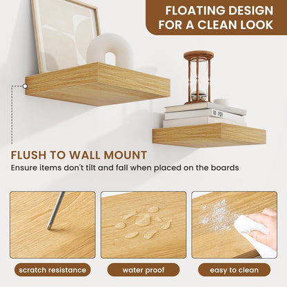 fuqing Floating Shelves for Wall, Bathroom Shelf Wall Mounted for Storage, Shelves with Invisible Bracket for Bedroom, Kitchen, Living Room, Farmhouse Small Book Shelf, 6.5 Inch Set of 3, Oak