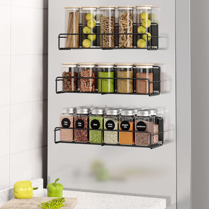 3 Pack Magnetic Spice Rack Organizer, Space Saver for Refrigerator and Whiteboard, Metal Fridge Shelf for Kitchen and Classroom, Black