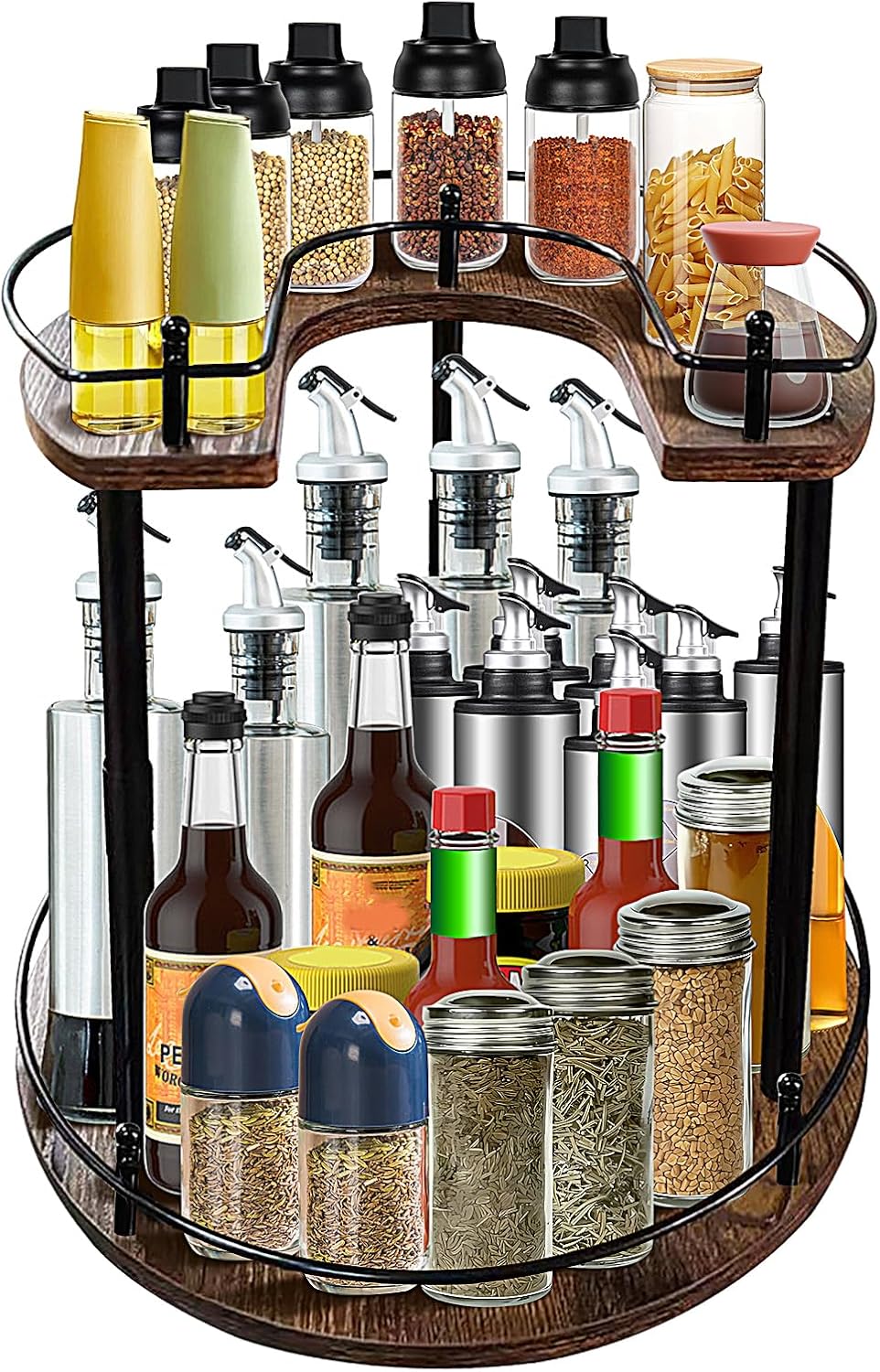 2-Tier Lazy Susan Organizer, Rotating Spice Rack with Stable Carousel Base & 4 Height Settings, Spice Rack Organizer for Cupboard Kitchen Countertop Dining Table