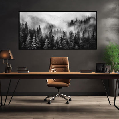 Foggy Forest Wall Art for Living Room Black and White Pictures for Wall Home Office Wall Decor with Black Frame 29 x 58 Inch