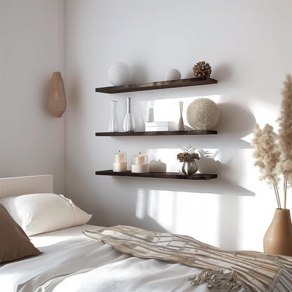 48 Inch Floating Shelves for Wall Rustic Brown Wood Wall Shelves for Bedroom Set of 4