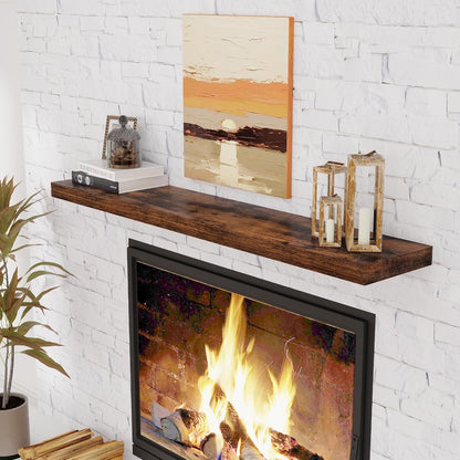 Floating Shelves 55 Inch Long, 55"W x 9"D Wall Shelf Invisible Bracket, 9 Inch Deep Floating Shelf for Wall, Rustic Wooden Shelves for Living Room, Kitchem, Bedroom, Rustic Brown Color, Set of 1