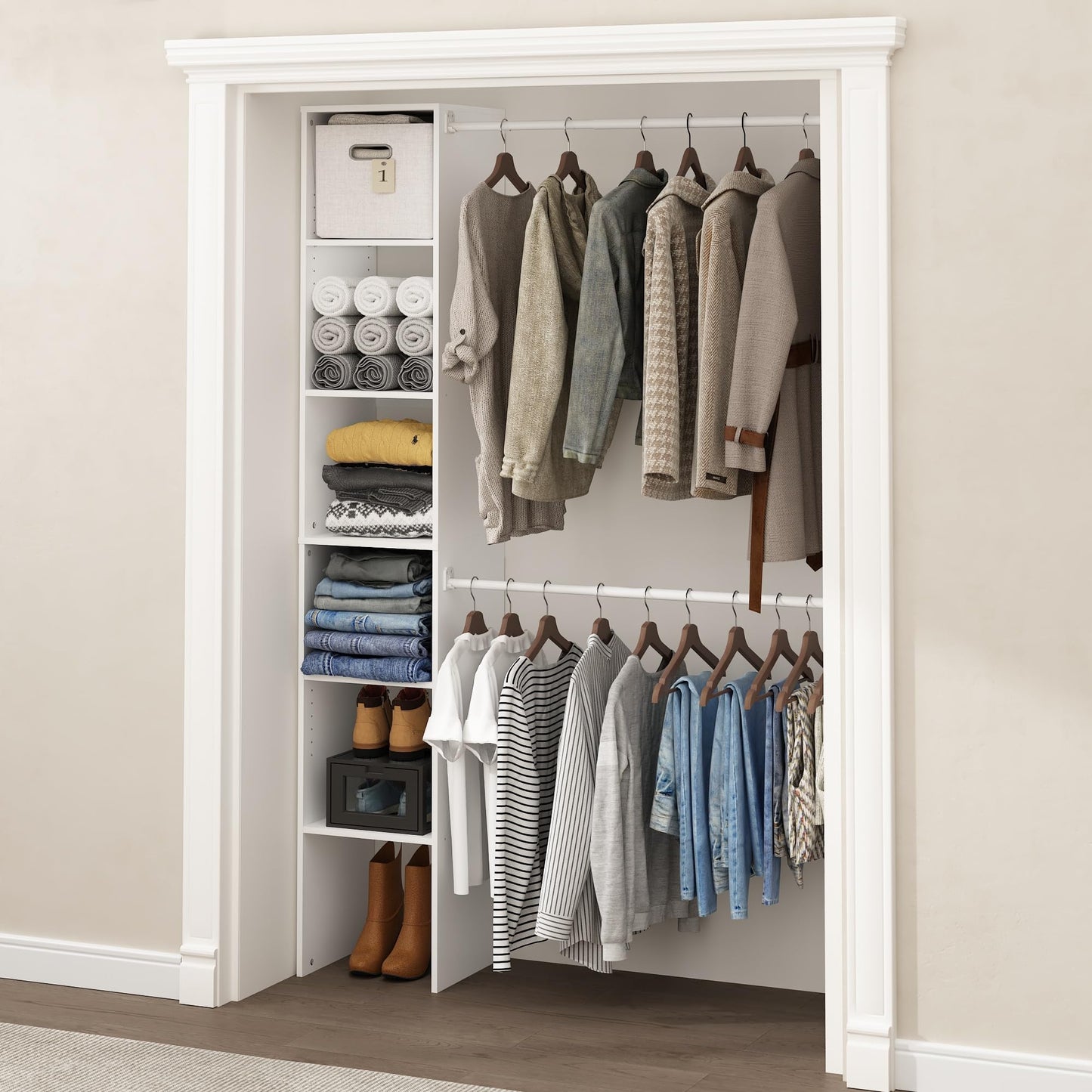 Furinno FANO Closet Organizers and Storage, 5-Tier Closet Storage Organizer with 2 Hanging Bars