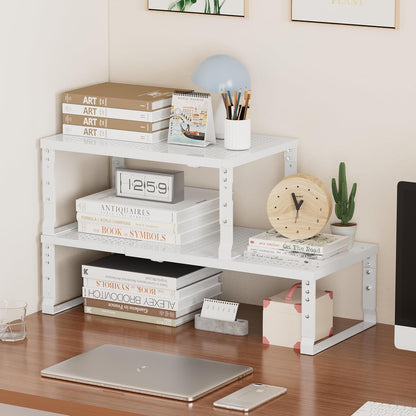 Metal Stackable Expandable Storage Shelf - Multi-Functional Home Storage Shelf, Suitable for Kitchen, Cabinet，Bathroom, Office, Garage, etc.（3PACKS/White/Large