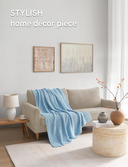 YnM Chunky Cotton Knit Throw Blanket, Cable Knit Throws for Bed Couch Sofa, Comfy & Relaxing, Decorative Piece for Farmhouse Modern Boho Rustic Scandinavian Chic Vibe, Aqua Blue 60x80 Inches