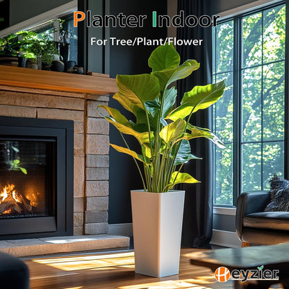 Tall Planters for Outdoor Plants, Large Resin Flower Pots for Garden, Front Porch, Patio, Indoor - Set of 2 (White, 27.5 inch - 2 Pack)