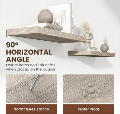 24 Inch Floating Shelves, 11.6 Inch Deep Floating Shelves for Wall, Floating Shelf with Invisible Brackets, Deep Shelves for Bathroom, Bedroom, Living Room, 2 Pack, Vintage Gray Oak