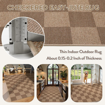 Lahome Checkered Easy Jute Entryway Rug, Washable Rugs 3x5 for Living Room Farmhouse Carpet, Non Slip Indoor Outdoor Door Mat Checkerboard Throw Carpet for Entry Patio Guestroom Deck
