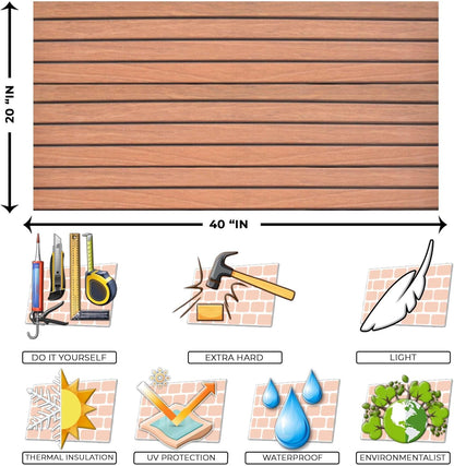 IZODEKOR 3D Wood Effect Styrofoam Wall Panels - Faux Wood Look Wall Panels for Living Room - Fake Acoustic Wood Slat Wall Panels - Pack of 10, Covers 50 sq ft.