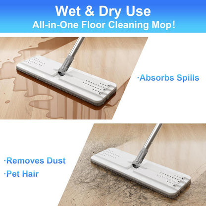 JOYMOOP White Flat Mop & Bucket with 1 Microfiber Pad, 12 Disposable Toilet Brushes, Stainless Steel Toilet Brush and Holder Set, Multi-Functional Cleaner for Floors, Windows, and Toilets