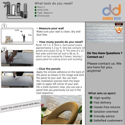 Dundee Deco 3D Wall Panels Faux Brick - Cladding White Stone Look Wall Paneling, Styrofoam, Sample, Size 10 x 10 in.