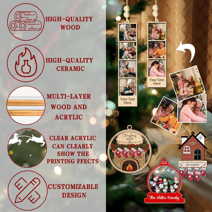 Personalized Christmas Ornaments with Photo Names Custom Family Ornament Customized Xmas Tree Hanging Wood Decoration Gift
