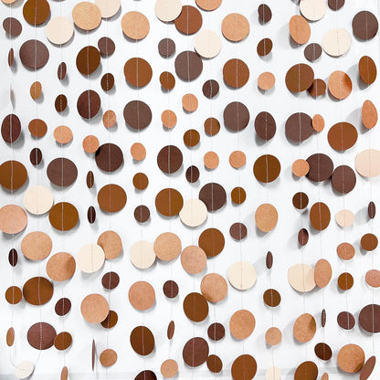 Ombre Brown Party Decorations Polka Dots Garlands Cream Tan Brown Boho Hanging Paper Circle Dots Streamer for Neutral Rustic Cowboy Western Teddy Bear Birthday Baby Shower Wedding Woodland Party Decor