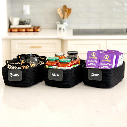 NaturalCozy 11.8"x8"x4.5” Rectangle Storage Baskets for Shelves 3 Pack | Cotton Rope Woven Small Baskets for Organizing | Small Storage Bins for Nursery, Bathroom, Closet, Shelf, Decorative, Gift