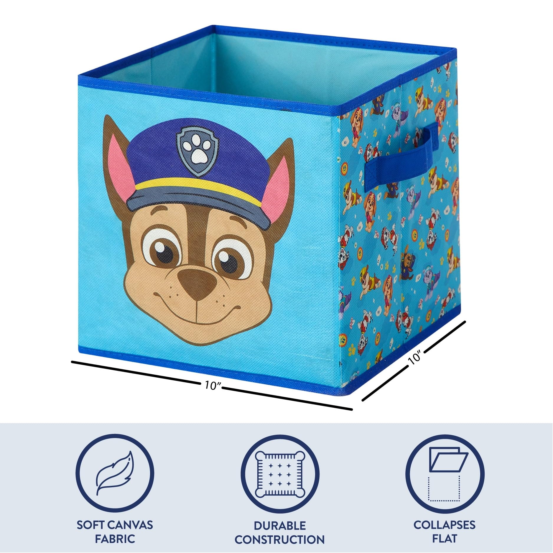 Nickelodeon Paw Patrol Kids Storage Cubes, 2 Pack Foldable Fabric Bins with Handles, Collapsible