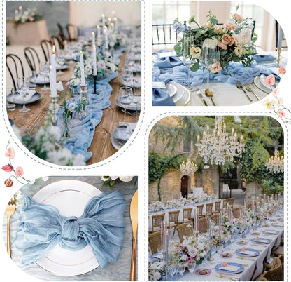 Sioloc 10 Pack Dusty Blue Cheesecloth Table Runner Fall Autumn Decor for Home 10ft Table Cloth for Tea Wedding Birthday Party Baby Bridal Shower Halloween Thanksgiving