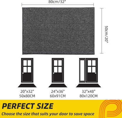 JSEI Dirt Trapper Door Mat 20"x32" Non-Slip Washable Entrance Mat, Dog Doormats, Absorbent & Fade-Resistant Floor Mats, Low Profile Welcome Mats for Entryway, Front Door, and Inside Entrance,Dark Grey