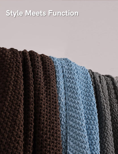 YnM Chunky Cotton Knit Throw Blanket, Cable Knit Throws for Bed Couch Sofa, Comfy & Relaxing, Decorative Piece for Farmhouse Modern Boho Rustic Scandinavian Chic Vibe, Aqua Blue 50x60 Inches