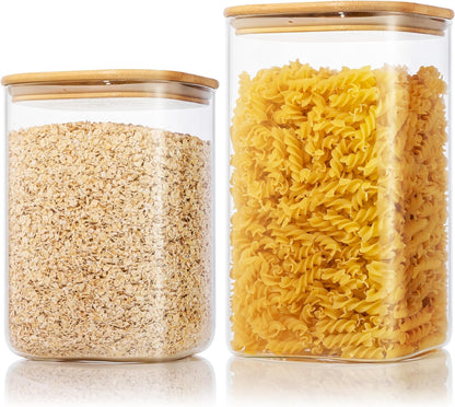 Extra Large Square Glass Flour & Sugar Storage Containers with Airtight Lids, 168 floz & 84 floz - 2 Pack Glass Jars with Bamboo Lids, Air tight Food Storage Containers for Cereal, Pasta, Rice