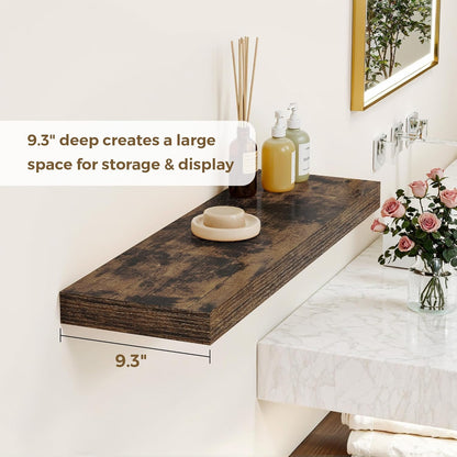 Dreamland 36 Inches Floating Shelves for Wall, 9.3" Deep Long Floating Shelves Set of 2, Large Display & Storage Shelf, Wall Shelf for Bathroom Bedroom Living Room Kitchen Office, Rustic Brown